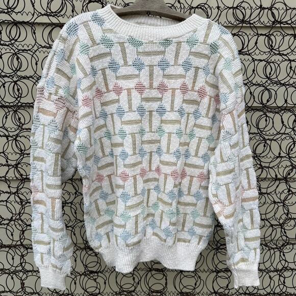 Vintage Private Club Pastel Basket Weave Geometric Knot Sweater Cotton XL - Picture 1 of 9